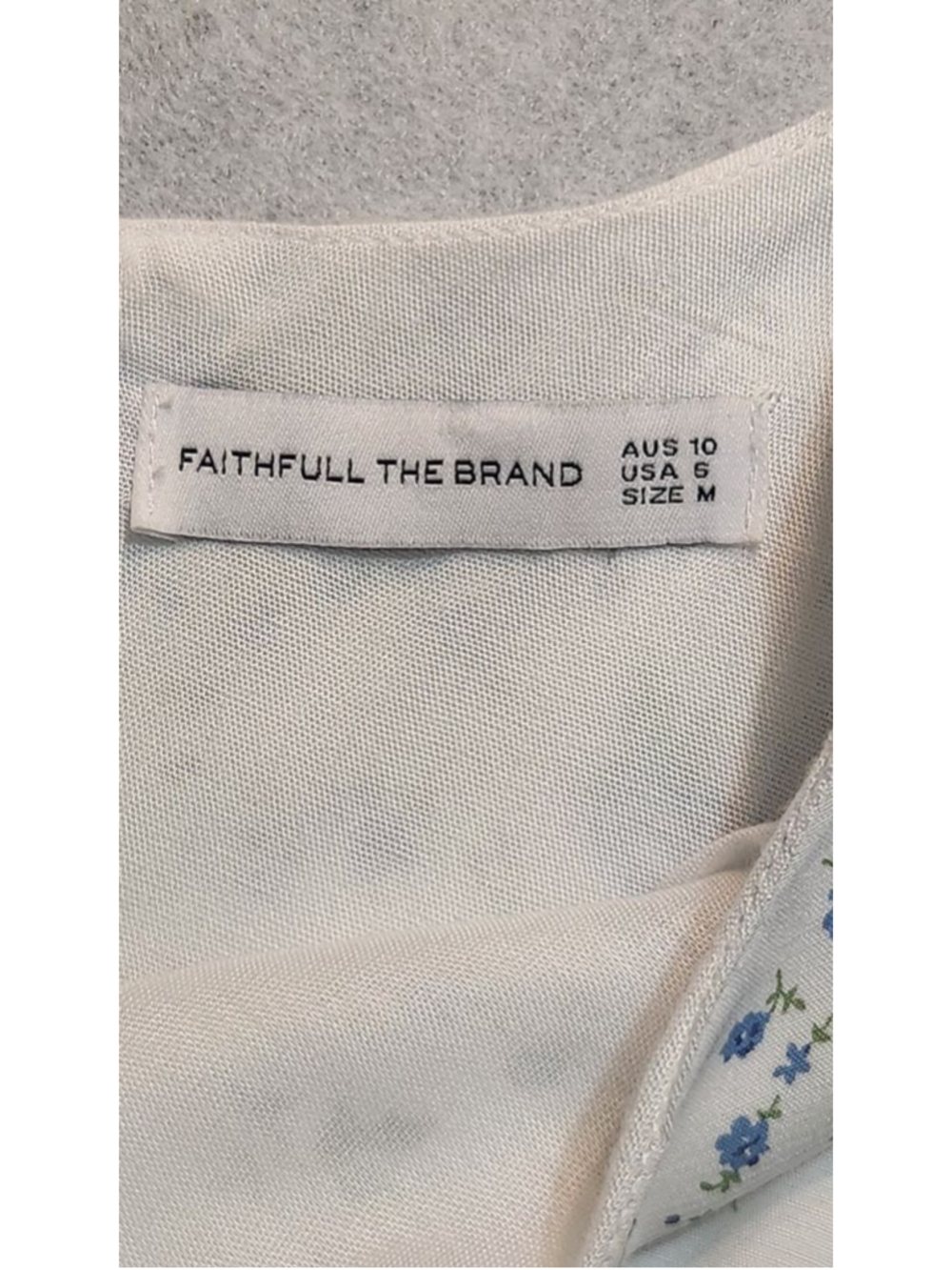 Faithfull The Brand Floral Mini Dress M 6 White Blue Puff Sleeve Lined NWOT⁸ - Picture 2 of 8